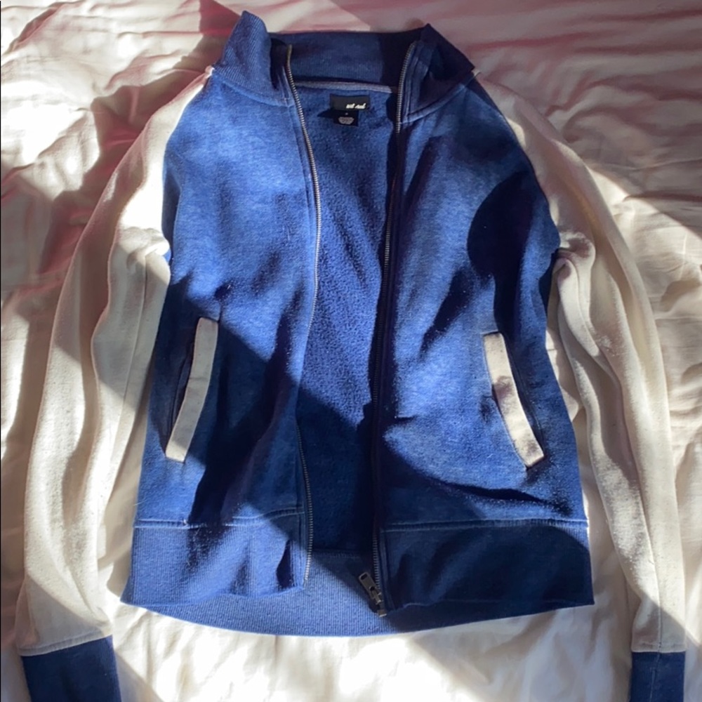 Blue and White Zip-Up Jacket White Seal